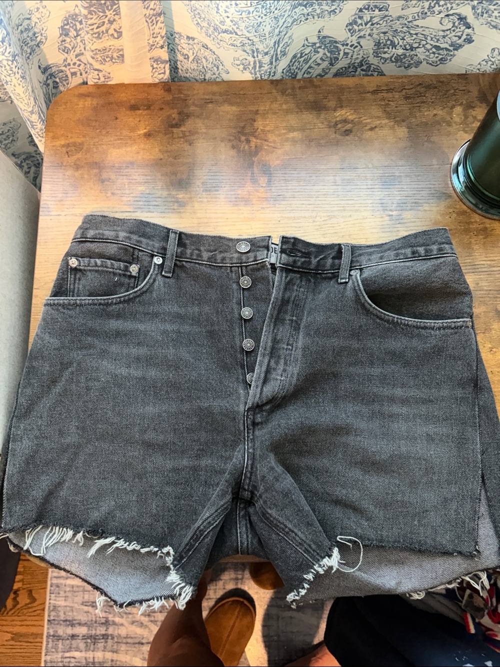 Agolde Black Distressed High-Rise Denim Shorts